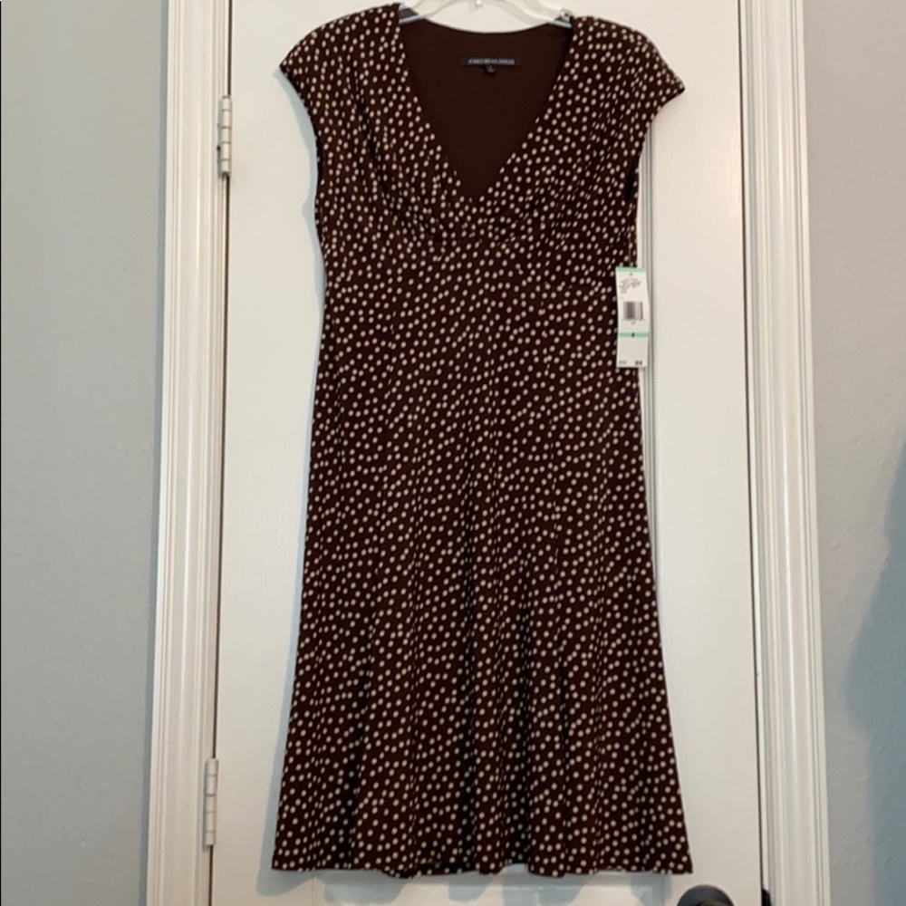 Brown and cream polka dot dress